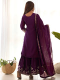 Sparkling Purple Embroidered Chinon Engagement Wear Sharara Suit
