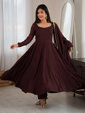 Graceful Dark Brown Mirror Lace Chanderi Festive Wear Anarkali Gown