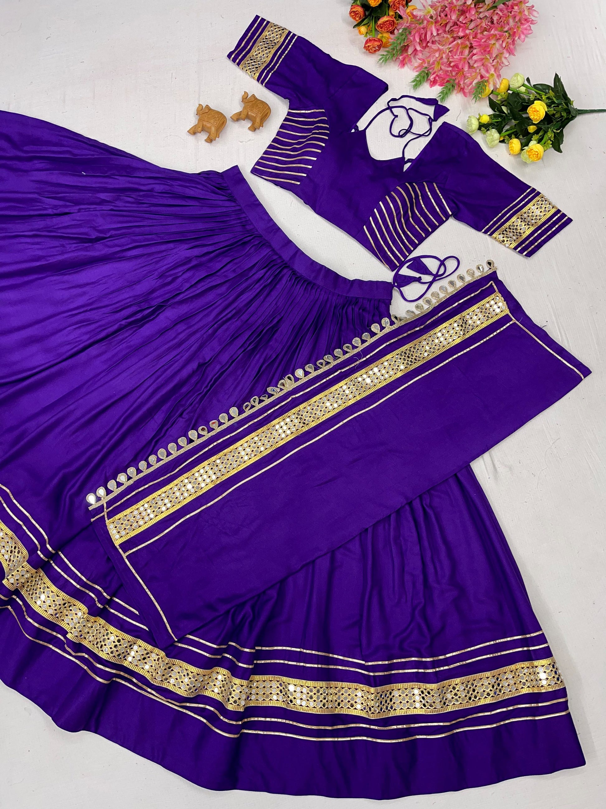 Mesmerizing Purple Lace Work Cotton Navratri Wear Lehenga Choli