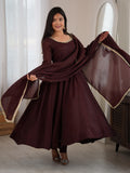 Graceful Dark Brown Mirror Lace Chanderi Festive Wear Anarkali Gown
