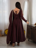 Graceful Dark Brown Mirror Lace Chanderi Festive Wear Anarkali Gown
