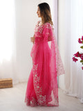 Glorious Pink Sequins Embroidery Organza Party Wear Saree With Blouse