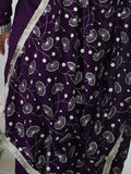 Stunning Purple Sequins Work Silk Festive Wear Pant Suit With Dupatta