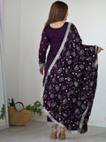 Stunning Purple Sequins Work Silk Festive Wear Pant Suit With Dupatta