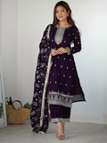 Stunning Purple Sequins Work Silk Festive Wear Pant Suit With Dupatta