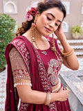 Stunning Maroon Sequins Work Silk Wedding Wear Lehenga Choli With Dupatta