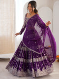Wonderful Purple Thread Work Georgette Wedding Lehenga Choli