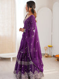 Wonderful Purple Thread Work Georgette Wedding Lehenga Choli