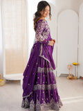 Wonderful Purple Thread Work Georgette Wedding Lehenga Choli