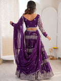 Wonderful Purple Thread Work Georgette Wedding Lehenga Choli