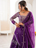 Wonderful Purple Thread Work Georgette Wedding Lehenga Choli