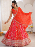 Precious Orange Thread Embroidery Georgette Wedding wear Lehenga choli With Dupatta