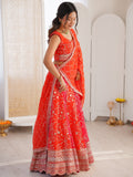 Precious Orange Thread Embroidery Georgette Wedding wear Lehenga choli With Dupatta