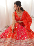 Precious Orange Thread Embroidery Georgette Wedding wear Lehenga choli With Dupatta