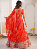 Precious Orange Thread Embroidery Georgette Wedding wear Lehenga choli With Dupatta