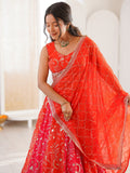 Precious Orange Thread Embroidery Georgette Wedding wear Lehenga choli With Dupatta