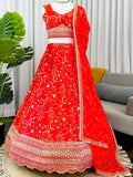 Precious Orange Thread Embroidery Georgette Wedding wear Lehenga choli With Dupatta