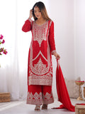 Lovely Red Sequins Vichitra Silk Wedding Wear Palazzo Suit