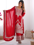 Lovely Red Sequins Vichitra Silk Wedding Wear Palazzo Suit