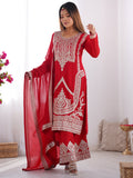 Lovely Red Sequins Vichitra Silk Wedding Wear Palazzo Suit