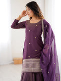 Sparkling Purple Embroidered Chinon Designer Lehenga Suit With Dupatta