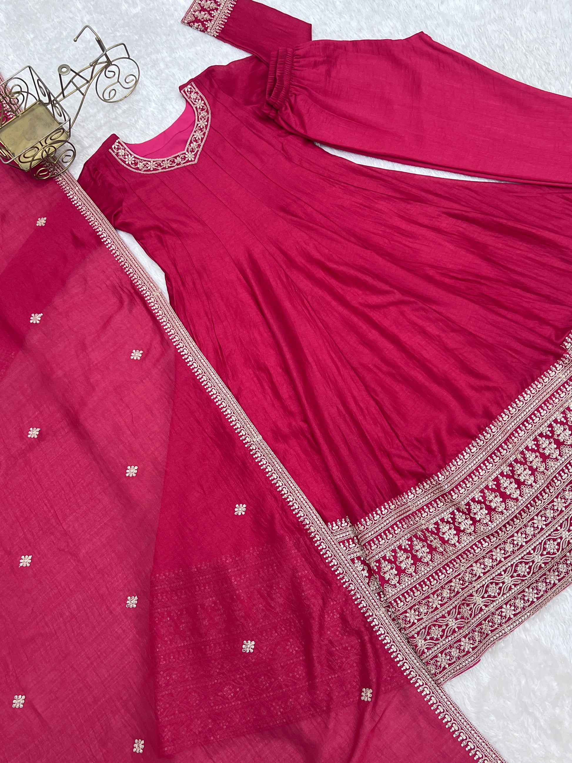 Precious Pink Dori Embroidered Silk Festival Wear Anarkali Pant Suit