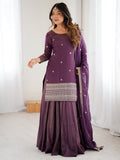 Sparkling Purple Embroidered Chinon Designer Lehenga Suit With Dupatta