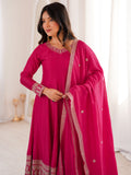 Precious Pink Dori Embroidered Silk Festival Wear Anarkali Pant Suit