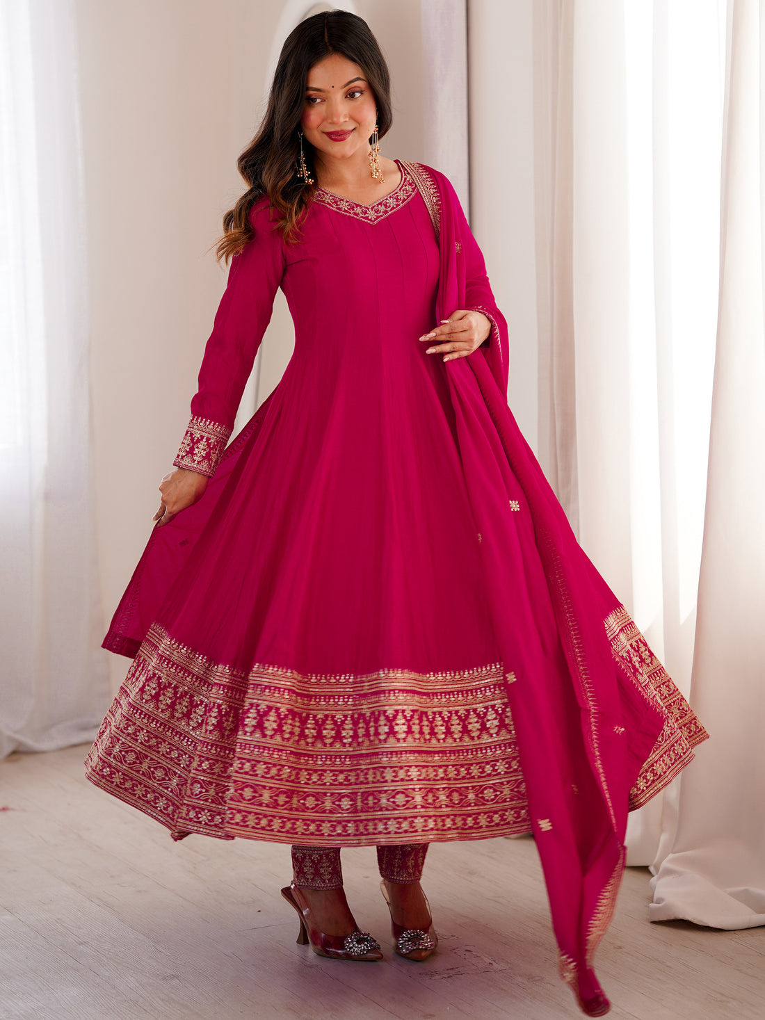 Precious Pink Dori Embroidered Silk Festival Wear Anarkali Pant Suit