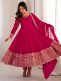 Precious Pink Dori Embroidered Silk Festival Wear Anarkali Pant Suit