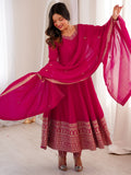Precious Pink Dori Embroidered Silk Festival Wear Anarkali Pant Suit