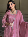 Pretty Pink Lace Work Silk Festival Wear Salwar Suit With Dupatta