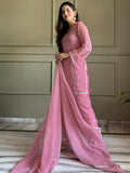 Pretty Pink Lace Work Silk Festival Wear Salwar Suit With Dupatta
