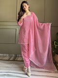 Pretty Pink Lace Work Silk Festival Wear Salwar Suit With Dupatta