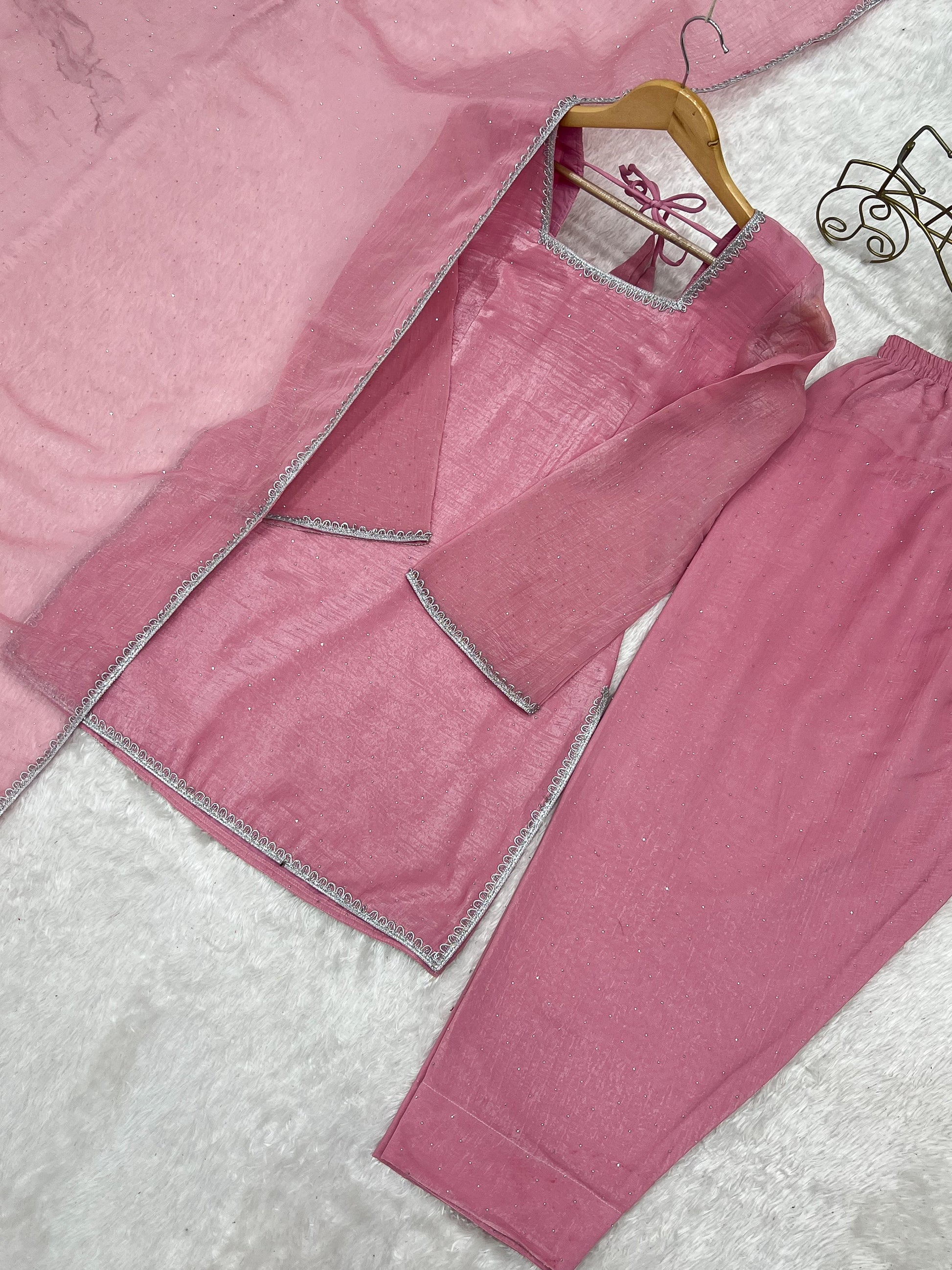 Pretty Pink Lace Work Silk Festival Wear Salwar Suit With Dupatta