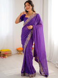 Pretty Purple Bandhani Printed Georgette Festival Wear Saree With Blouse