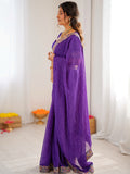 Pretty Purple Bandhani Printed Georgette Festival Wear Saree With Blouse