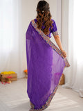 Pretty Purple Bandhani Printed Georgette Festival Wear Saree With Blouse