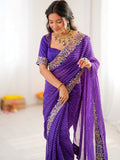 Pretty Purple Bandhani Printed Georgette Festival Wear Saree With Blouse