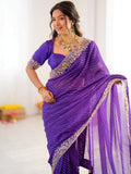 Pretty Purple Bandhani Printed Georgette Festival Wear Saree With Blouse