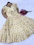Precious Cream Embroidered Cotton Casual Wear Dress
