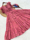 Incredible Pink Floral Embroidered Cotton Daily Wear Dress
