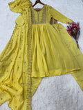 Graceful Yellow Embroidered Chanderi  Festival Anarkali Suite with Dupatta