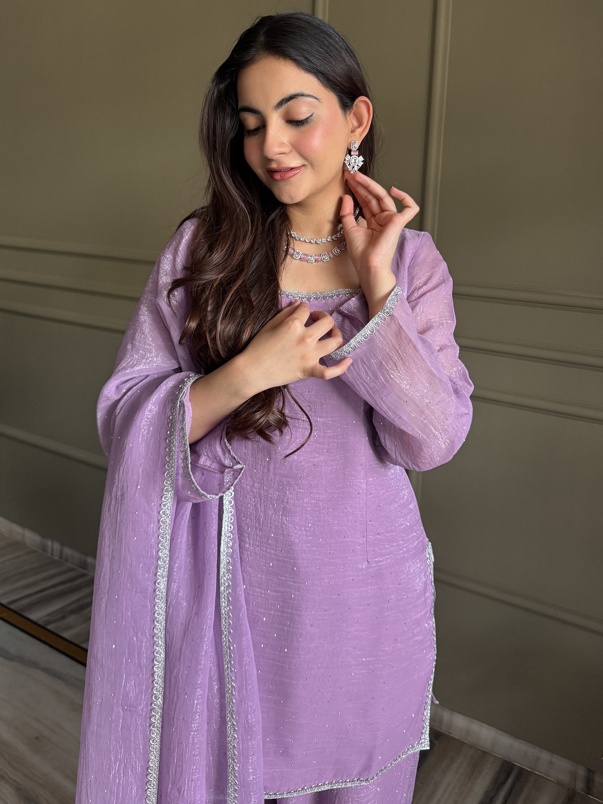Stunning Lavender Swarovski Work Silk Event Wear Salwar Suit