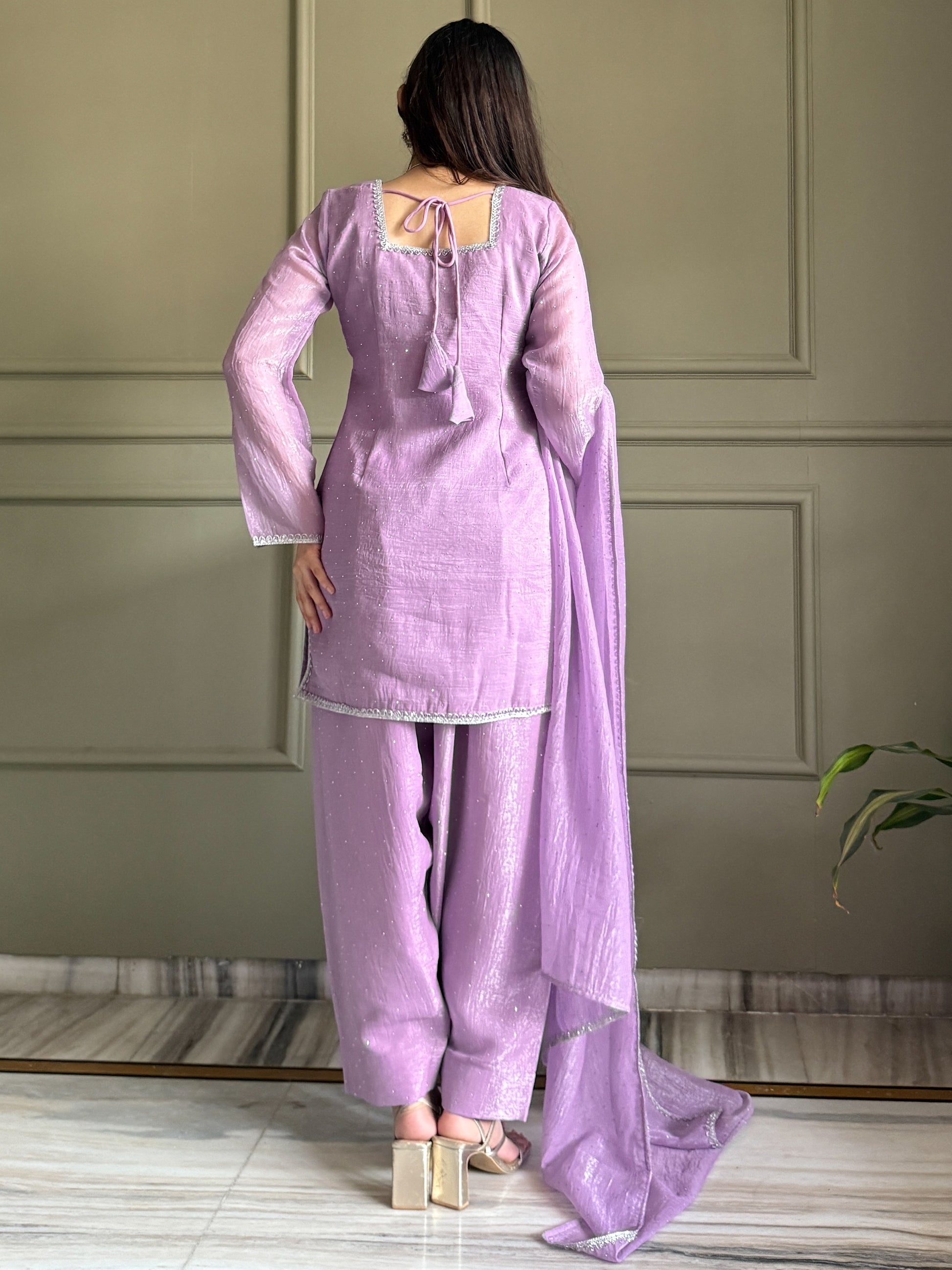Stunning Lavender Swarovski Work Silk Event Wear Salwar Suit