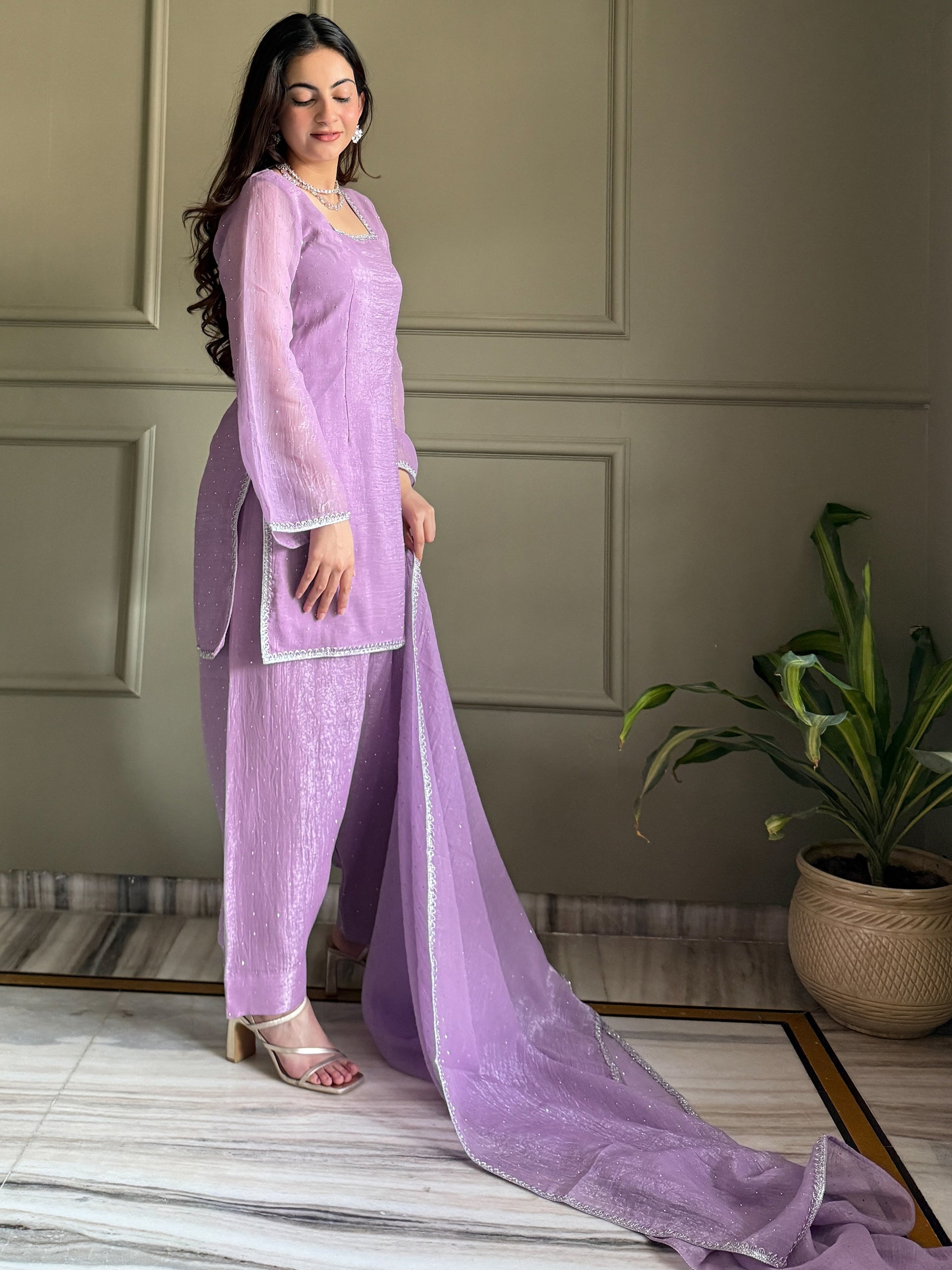 Stunning Lavender Swarovski Work Silk Event Wear Salwar Suit