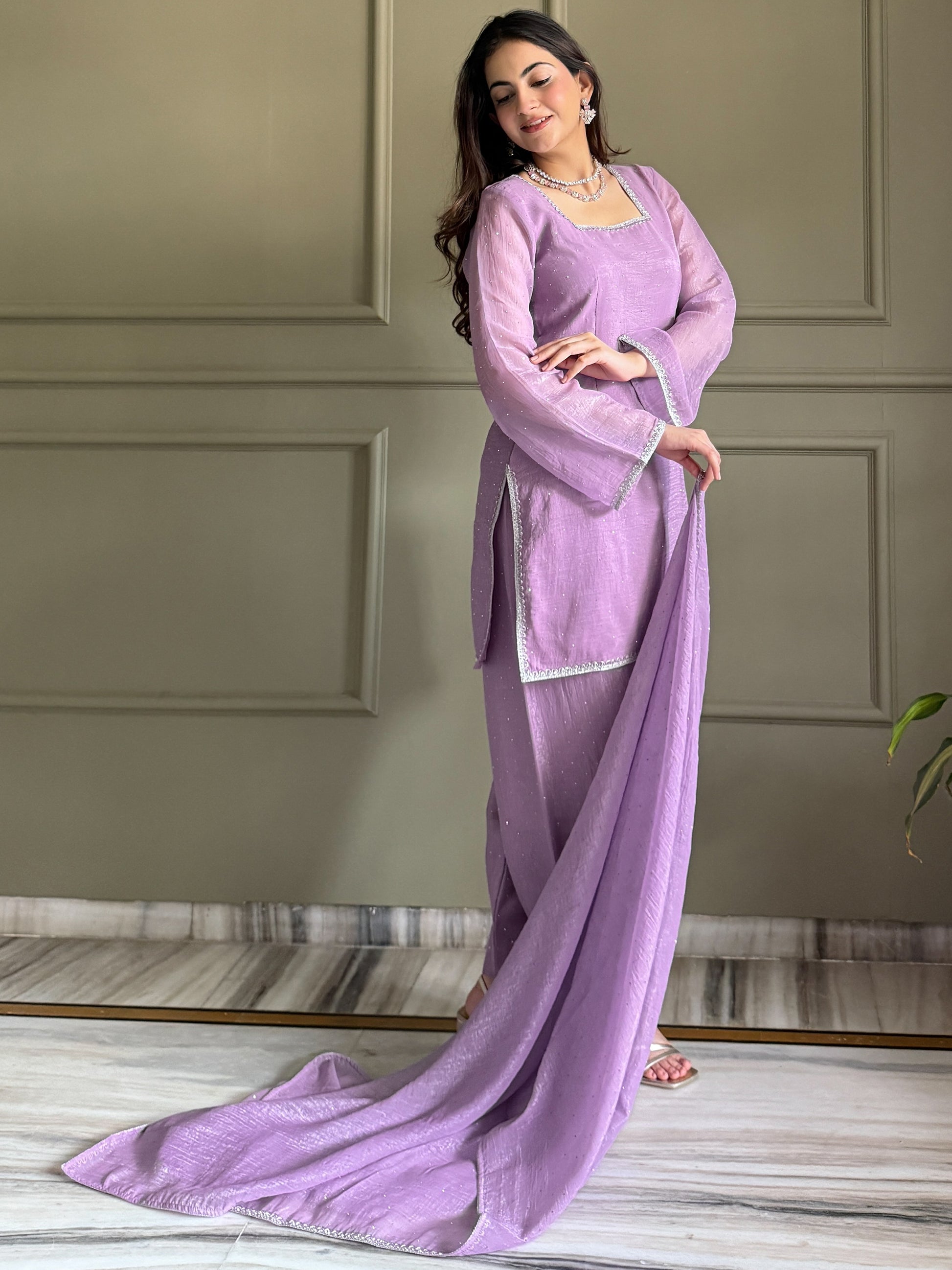 Stunning Lavender Swarovski Work Silk Event Wear Salwar Suit