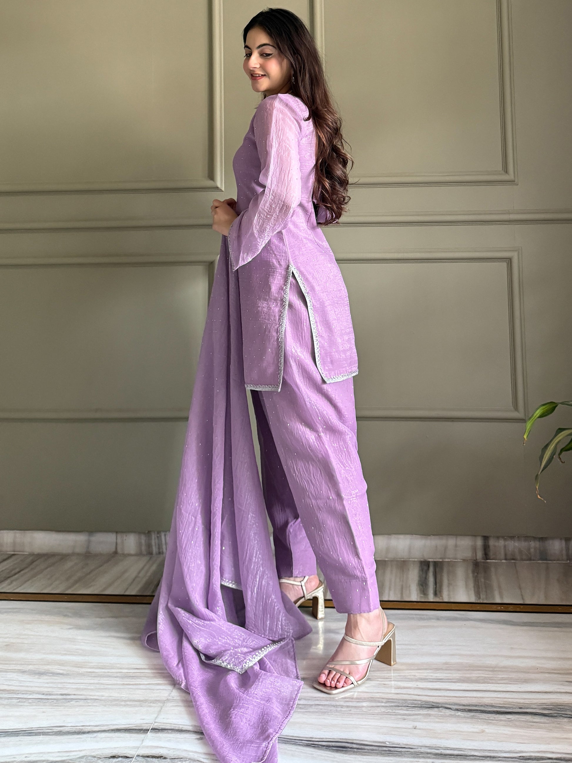 Stunning Lavender Swarovski Work Silk Event Wear Salwar Suit
