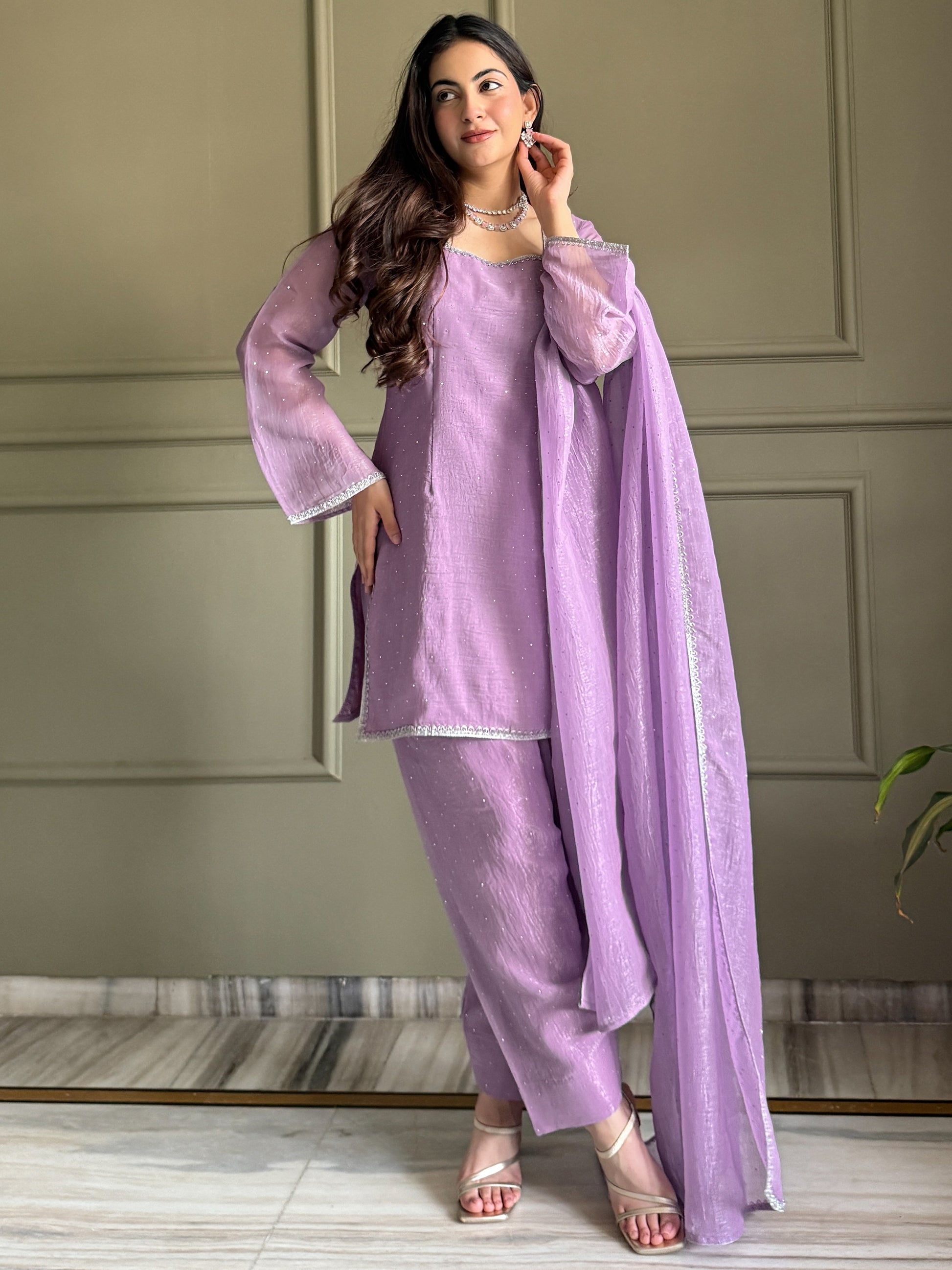 Stunning Lavender Swarovski Work Silk Event Wear Salwar Suit