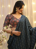 Beautiful Teal Blue Digital Printed Crepe Saree With Blouse